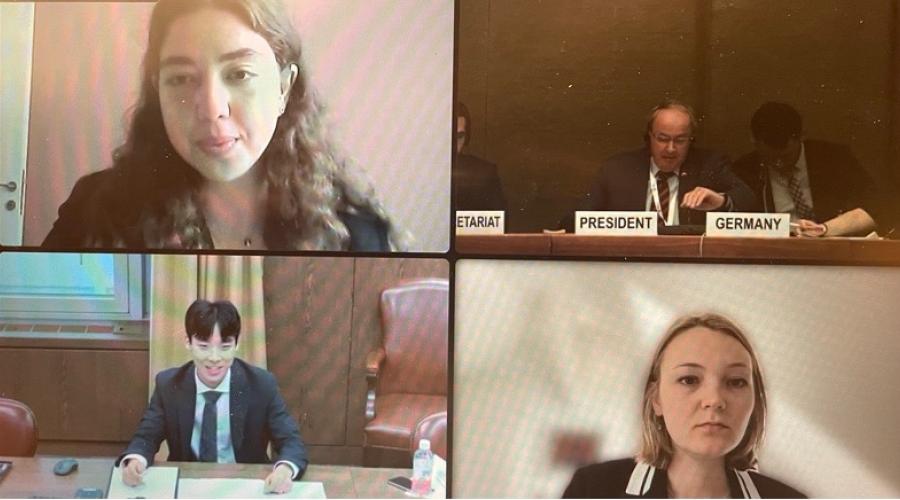 From left to right: Ms. Elif Erginyavuz, ODA Leader to the Future, OSCE-ODA Scholar, and CTBTO-CENESS Research Fellow, H.E. Ambassador Thomas Göbel, President of the Conference on Disarmament, Mr. SON Minjae, youth intern for the Disarmament and Non-proliferation Division, Ministry of Foreign Affairs of the Republic of Korea and Ms. Isa Begemann, UN Youth Champion for Disarmament and ODA Leader to the Future. 