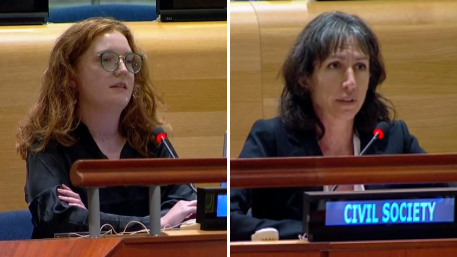 Ms. Molly McGinty (left), Associate Program Director of The International Physicians for the Prevention of Nuclear War, and Ms. Ivana Nikolić Hughes, President of the Nuclear Age Foundation (right), delivered remarks to the high-plenary meeting. 