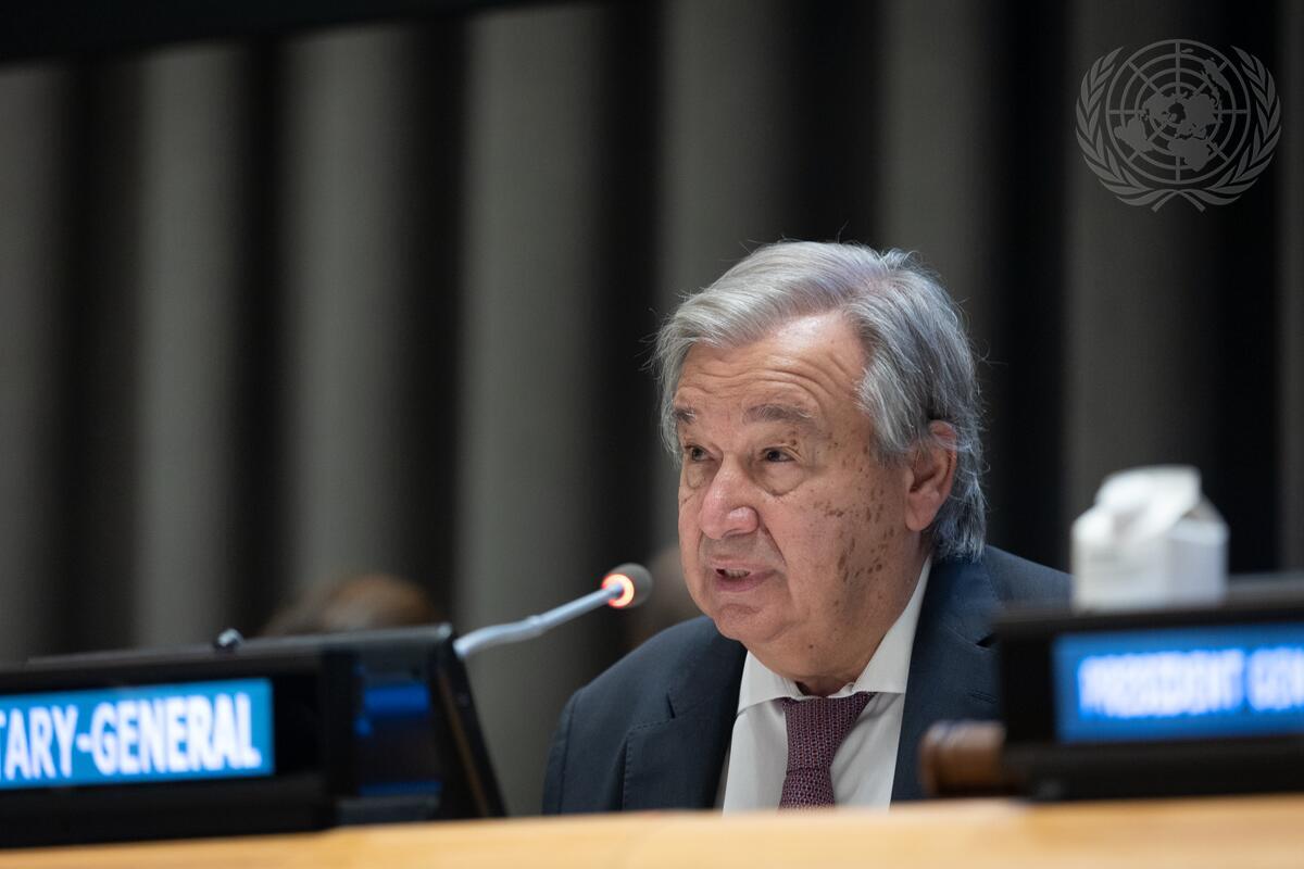 Secretary-General António Guterres addresses the high-level plenary meeting to commemorate and promote the International Day for the Total Elimination of Nuclear Weapons.