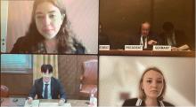 From left to right: Ms. Elif Erginyavuz, ODA Leader to the Future, OSCE-ODA Scholar, and CTBTO-CENESS Research Fellow, H.E. Ambassador Thomas Göbel, President of the Conference on Disarmament, Mr. SON Minjae, youth intern for the Disarmament and Non-proliferation Division, Ministry of Foreign Affairs of the Republic of Korea and Ms. Isa Begemann, UN Youth Champion for Disarmament and ODA Leader to the Future.