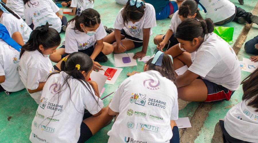 Children in Ciudad Valles , San Luis Potosí, participate in Creative Disarmament