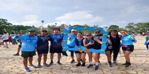 People celebrating at the finish line